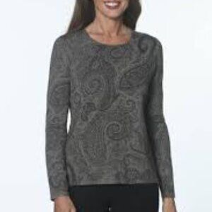 Ralph Lauren Sweater Silk Cashmere Gray Paisley Long Sleeve Round Scoop Neck VTG